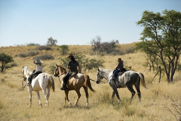 Children on a lead rein safari, Tswalu, Kalahari, South Africa