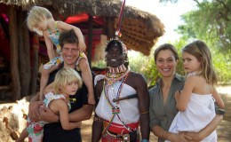 Saba Douglas-Hamilton with safari guide and family at Elephant Watch Camp, Samburu Kenya