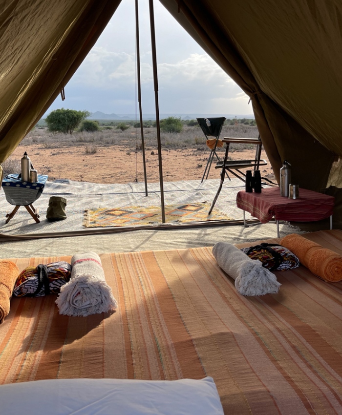 Mobile safaris - camp lit up with lanterns