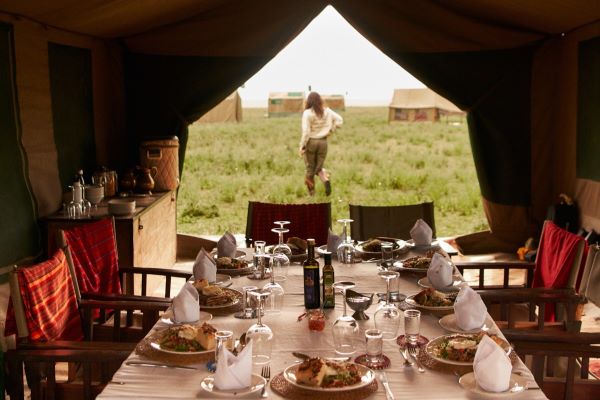 Dining at Kaskazi Horse Safari's mobile camp